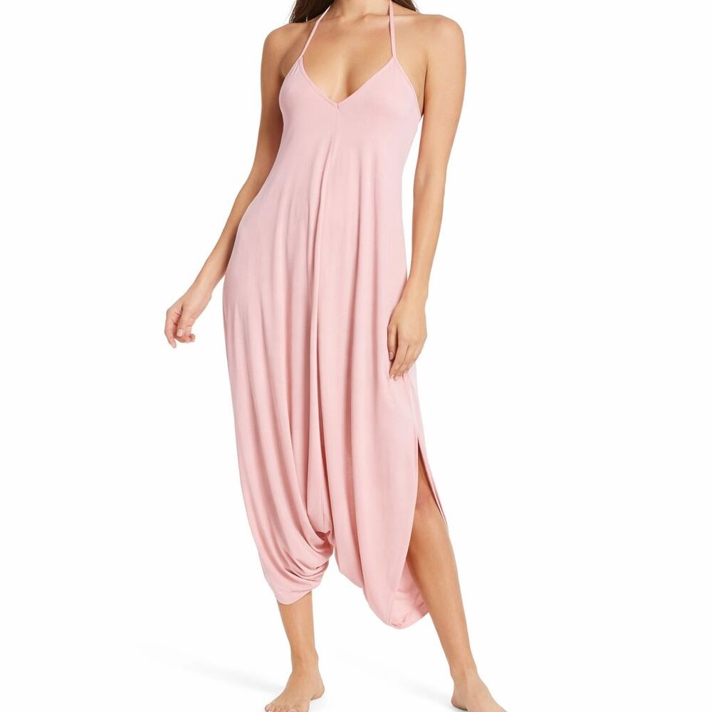 Onzie Tika Romper S/M Blush Pink Harem Jumper Romper Halter Cover Up Back Tie